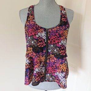 [Material Girl] Floral Zipper Front Racerback Tank - M